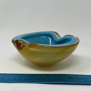 Vintage Barbini Murano Glass Blue And Amber Cased Bowl Ashtray