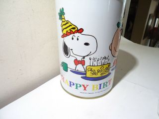Vintage 1958 Peanuts Snoopy Charlie Brown Happy Birthday Tin Canister W/lid