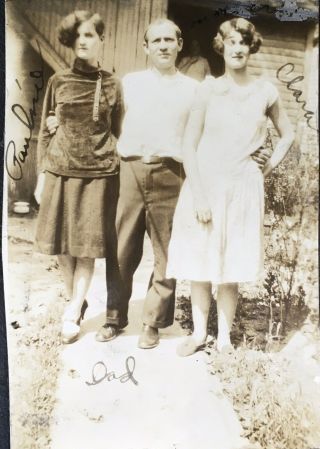 Vintage 1920’s Photo 2 Flapper Girls Sisters Clara Pauline & Dad