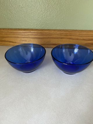 Arcoroc France Cobalt Blue Set Of 2 Vintage Ceresl Bowls 5” In Diameter