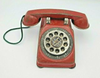 Vintage Tin Toy Telephone By N.  N.  Hill Brass Co East Hampton Conn Red