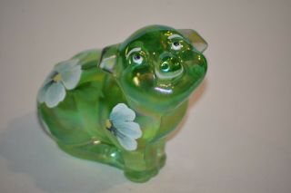 Fenton Art Glass,  Green Apple,  Iridescent Glass,  Hand Painted Pig,  Signed Label
