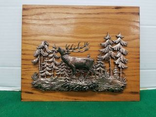 Vintage A&f Canada Copper - Toned Metal Bull Elk Forest 3 - D Relief Art Wall Plaque