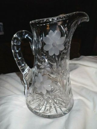 Vintage Cut Glass Pitcher 10 " Tall X 6.  25 " Clear Color Lovely Floral Design.
