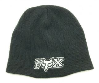 Vintage Fox Racing Hat Cap Beanie One Size Fitted Black White Knit Adult 90s Usa