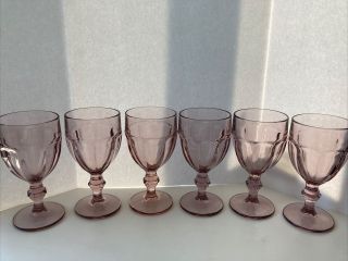 Set Of 6 Libbey Water Goblets Gibraltar Pink Duratuff Wine Glasses Stemmed Euc