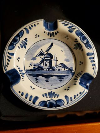 Vintage Delft Blue Hand - Painted Ceramic Holland Ash Tray Numbered