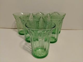 6 Six Vintage Cherry Blossom Green Depression Flat Tumblers Glasses