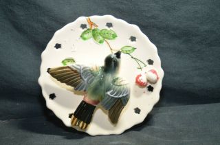 Vintage 1956 L & M Porcelain Wall Pocket - Bird With Cherries