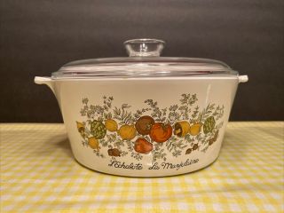Vintage Corning Ware 8 1/2 " Round Spice Of Life Casserole W/ Dimple Lid