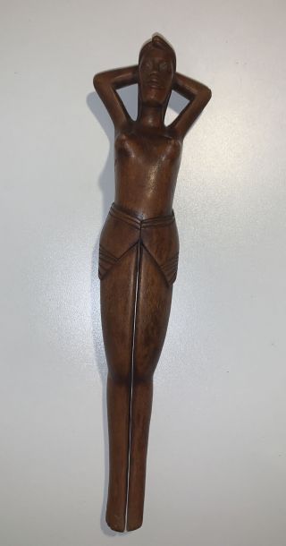 Wooden Nutcracker Nude Exotic Woman Hand Carved Vintage Folk Art Man Cave