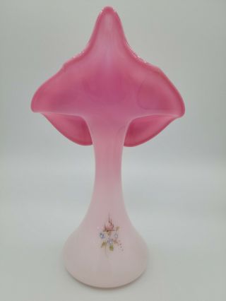 Fenton glass Pink Hand Painted Signed Jack In The Pulpit Vase 1991 2