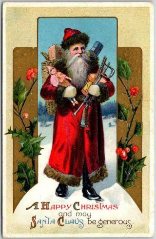 Vintage Christmas Embossed Postcard " May Santa Claus Be Generous " C1910s