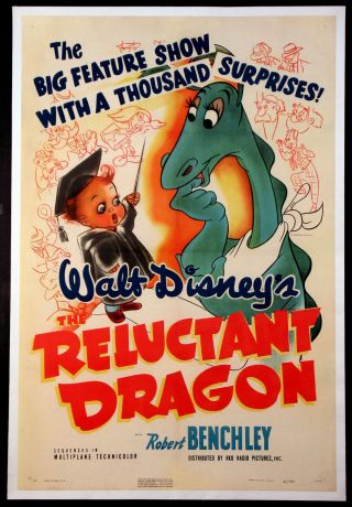 The Reluctant Dragon Robert Benchley Rare Disney 1941 1 - Sheet
