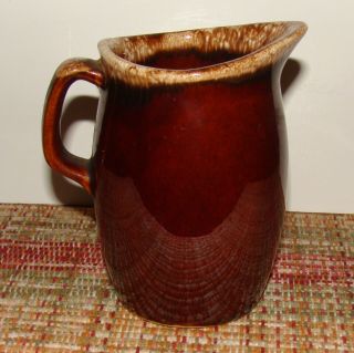 Vintage Hull Usa Oven Proof Brown Drip Glaze 4 1/2 " T Small Creamer Milk Pitcher