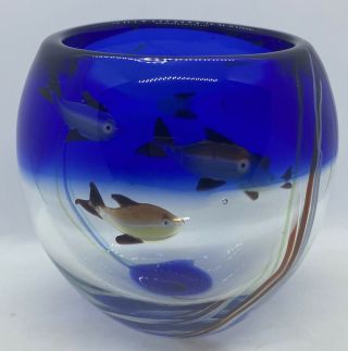 Vintage Cobalt Murano Art Glass Aquarium Vase Fish