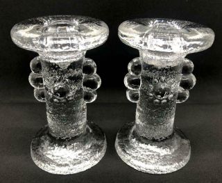 Vintage Pukeberg Glass Crystal Candle Holder Pair - Staffan Gellerstedt Design