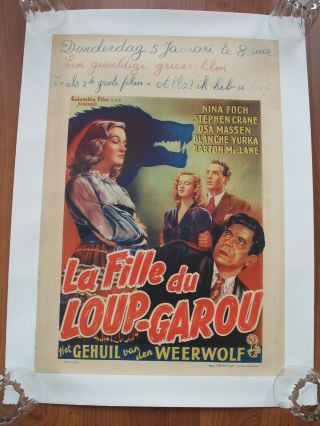 Cry Of The Werewolf (1944) Release Belgian Poster On Linen,  Nina Foch