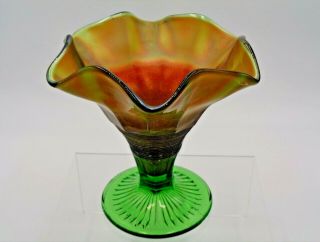 Antique Northwood Rare " Graceful " Green Carnival Glass Compote C.  1908