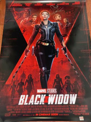 Black Widow Ds Movie Poster Cast Signed Scarlett Johansson Avengers Endgame Rare