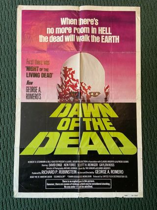 Dawn Of The Dead 1978 Rare Green Style One Sheet Movie Poster Very Good