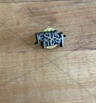 Vintage Jesus First Quality Metal Religious Christian Cross Lapel Pin