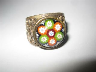 Caithness Glass Paul Ysart Sterling Silver Ring With Millefiori Cabochon 18mm