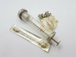 Soviet Ussr Vintage Medical Glass Syringe 10 Ml With 9 Needles