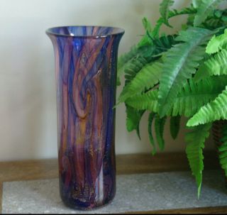 Isle Of Wight Alum Bay Tall Iridescent Vase In Blue And Gold.