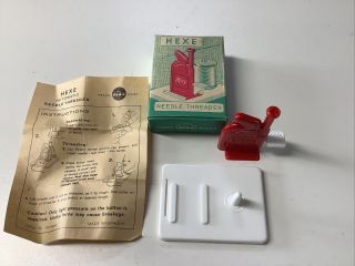 Vintage Hexe Red Plastic Automatic Needle Threader Western Germany Complete