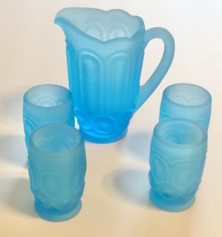 Moon And Star Glass Weishar Mini Water Set - Ocean Blue Frost Pitcher Tumblers