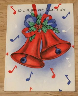 Vintage Mcm 1942 Christmas Card Rust Craft Boston Red Bells To A Friend