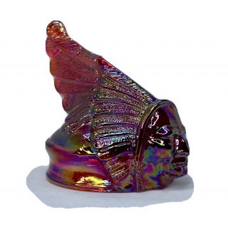Guernsey Red Carnival Glass 1926 Pontiac Indian Hood Ornament Cap Paperwieght