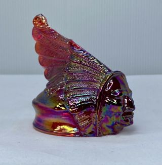 Guernsey Red Carnival Glass 1926 PONTIAC Indian Hood Ornament Cap Paperwieght 2