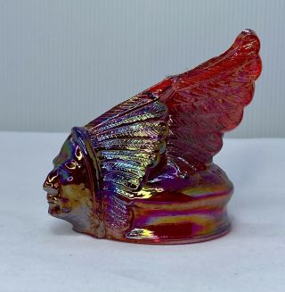 Guernsey Red Carnival Glass 1926 PONTIAC Indian Hood Ornament Cap Paperwieght 3