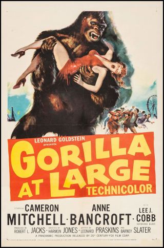 Gorilla At Large 1954 Poster 27 " X41 " Vf - 7 Cameron Mitchell Anne Bancroft