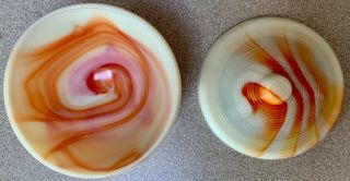 Scarce Htf Akro Agate Orange Swirl Footed Bowl & Lid Threaded Dish Great Color