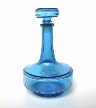 Vintage Mid Century Genie Bottle Decanter Blue With Stopper 8” Belgium Mcm