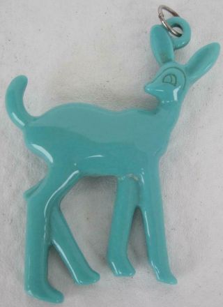 Vintage Plastic Pendant Turquoise Blue Deer 2.  25 " X 2 " Bambi Childs Toy Necklace