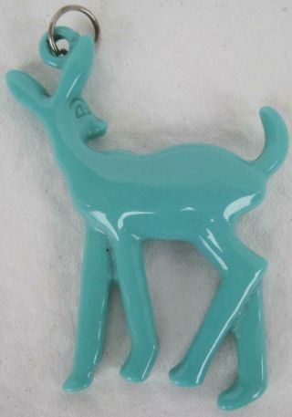 Vintage Plastic Pendant Turquoise Blue Deer 2.  25 