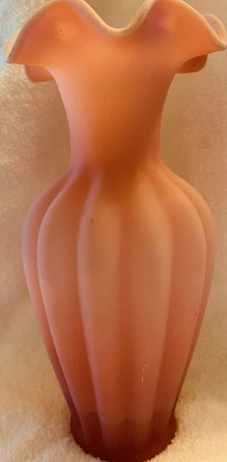 Fenton Pink Satin Melon Ruffle Vase