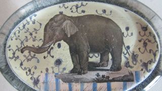 Very Rare John Derian Decoupage Signed Glass Paperweight Elephant Oval American