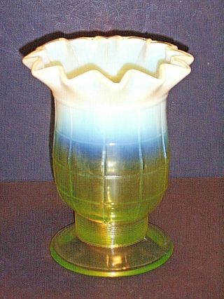 Jefferson Glass Northwood Block White Opalescent Yellow Vaseline Celery Vase