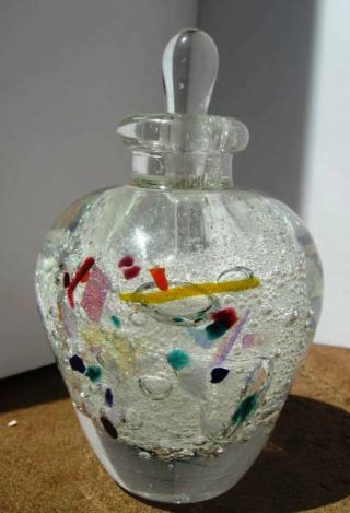 Vtg Murano Rare Art Glass Perfume Bottle W/ Stopper Millefiore Confetti 5.  25 "