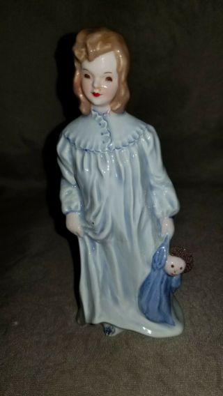 Vintage Florence Ceramics Winkum Little Girl Blue Nightgown Bedtime Figurine