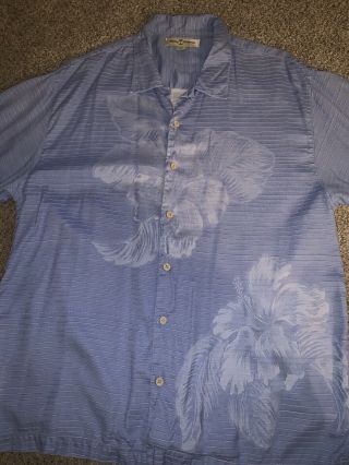 Vintage Tommy Bahama 100 Silk Hawaiian Shirt Size Xl Light Blue Palms Leafy Euc