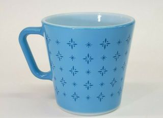 Vintage Pyrex 1410 Blue Foulard Starburst D Handle Cup Mug 10 Oz