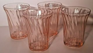 Vintage Pink Jeanette Depression Swirl Glass 9 Ounce Water Tumbler Cup 1930s