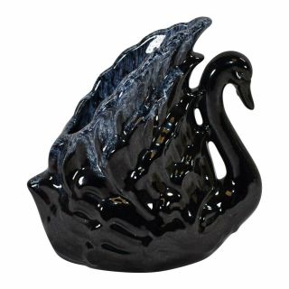 Vintage Van Briggle Pottery 1990s Frosted Black Swan Figural Vase Planter