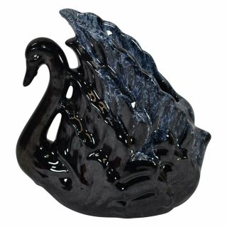 Vintage Van Briggle Pottery 1990s Frosted Black Swan Figural Vase Planter 3